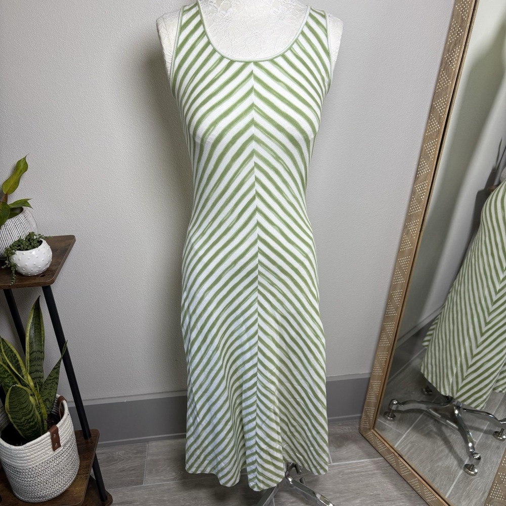 Lafayette 148 Women's 2 Green Striped Tank Maxi Dress Stretch